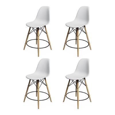 Kit 4 Banquetas Eames Eiffel De Madeira Assento Branco
