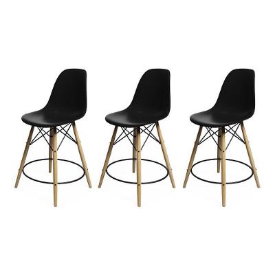 Kit 3 Banquetas Eames Eiffel De Madeira Assento Preto