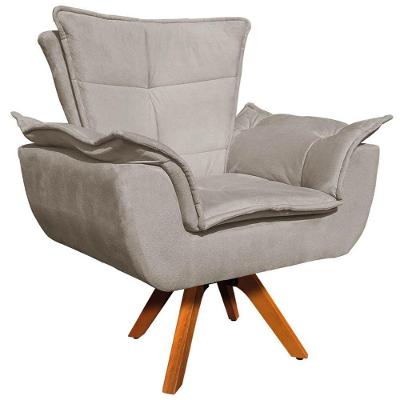 Poltrona Decorativa Base Giratória Em Madeira Charger Suede Nude G19 - Gran Belo