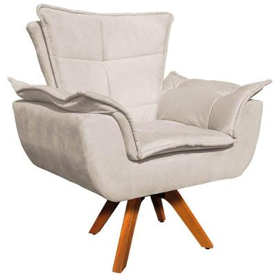 Poltrona Decorativa Base Giratória Em Madeira Charger Suede Bege G19 - Gran Belo