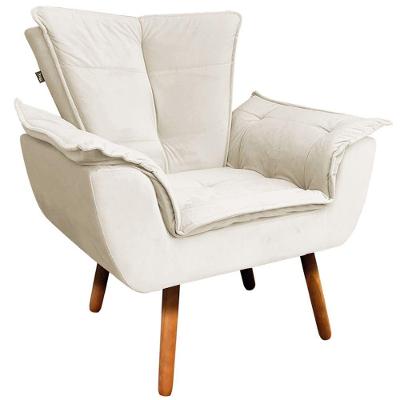 Poltrona Decorativa Pés Palito Charger Veludo Bege G19 - Gran Belo