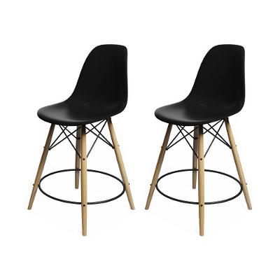 Kit 2 Banquetas Eames Eiffel De Madeira Assento Preto