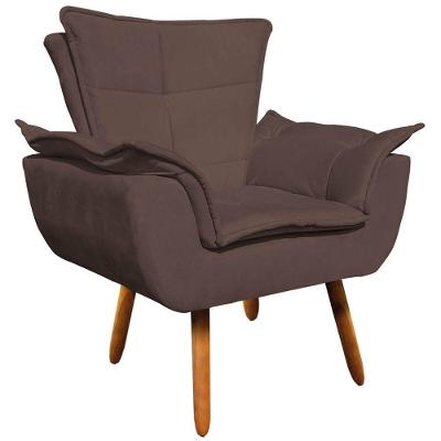 Poltrona Decorativa Pés Palito Charger Suede Marrom G19 - Gran Belo
