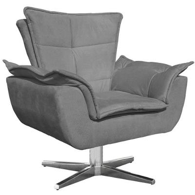 Poltrona Decorativa Base Giratória Cromada Charger Suede Grafite G19 - Gran Belo