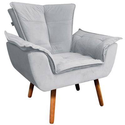 Poltrona Decorativa Pés Palito Charger Veludo Cinza G19 - Gran Belo