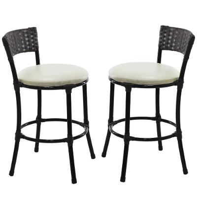 2 Banquetas Forts Baixa Fibra Sintética Preta, Ferro, Assento Estofado Branco