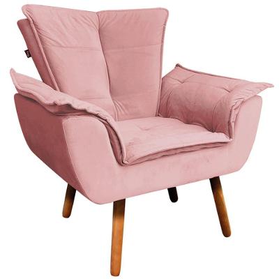 Poltrona Decorativa Pés Palito Charger Suede Rosê G19 - Gran Belo