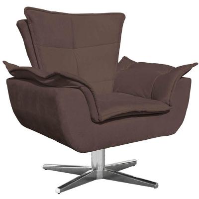 Poltrona Decorativa Base Giratória Cromada Charger Suede Marrom G19 - Gran Belo
