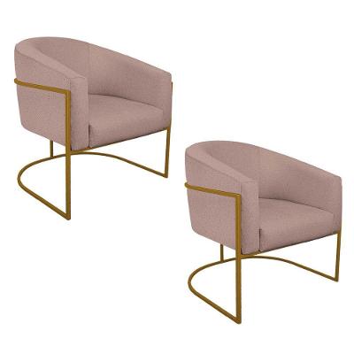 Kit 02 Poltronas Luiza Base De Ferro Dourado Linho - Amarena Móveis Cor Rosê