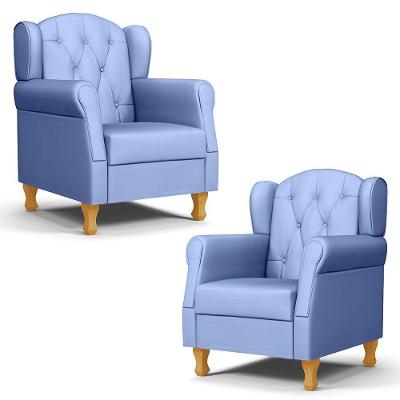Kit 02 Poltronas De Amamentação E Descanso Pés Madeira Lucy P04 Sintético Azul - Mpozenato