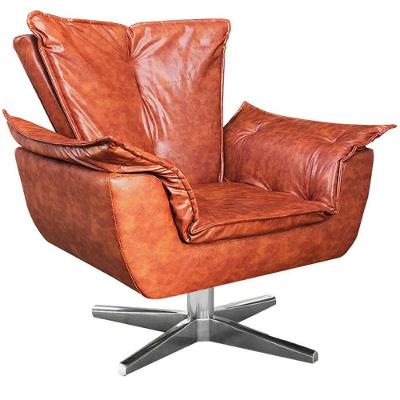 Poltrona Decorativa Base Giratória Cromada Charger Pu Marrom G19 - Gran Belo