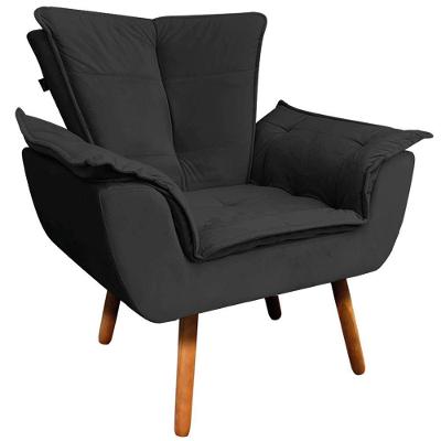 Poltrona Decorativa Pés Palito Charger Veludo Preto G19 - Gran Belo