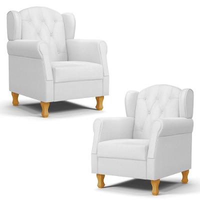 Kit 02 Poltronas De Amamentação E Descanso Pés Madeira Lucy P04 Sintético Branco - Mpozenato
