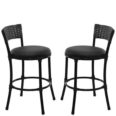 2 Banquetas Forts Baixa Fibra Sintética, Ferro, Assento Estofado Preto