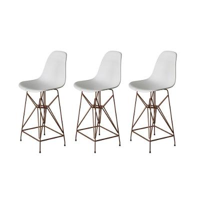 Kit 3 Banquetas Bistrô Alta Eames Eiffel Branca Base Ferro Cobre - Cor: Marrom