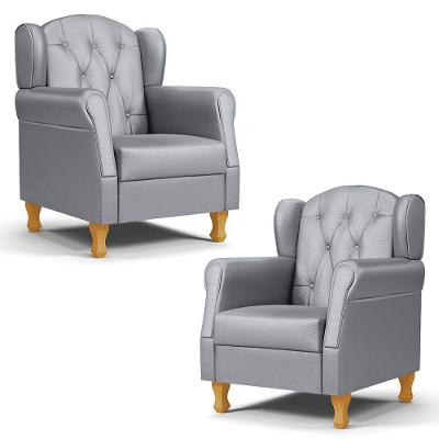 Kit 02 Poltronas De Amamentação E Descanso Pés Madeira Lucy P04 Sintético Cinza - Mpozenato