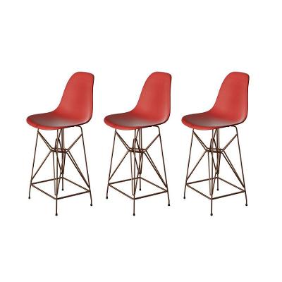 Kit 3 Banquetas Bistrô Alta Eames Eiffel Vermelha Base Ferro Cobre - Cor: Vermelho