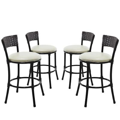 4 Banquetas Forts Baixa Ferro Fibra Sintética Preto Assento Estofado Branco