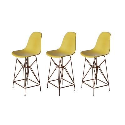 Kit 3 Banquetas Bistrô Alta Eames Eiffel Amarela Base Ferro Cobre - Cor: Marrom