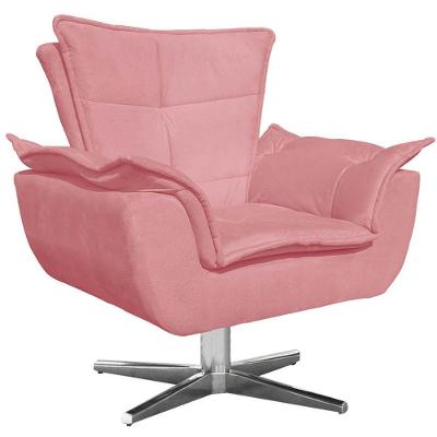 Poltrona Decorativa Base Giratória Cromada Charger Suede Rosê G19 - Gran Belo