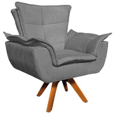 Poltrona Decorativa Base Giratória Em Madeira Charger Suede Grafite G19 - Gran Belo