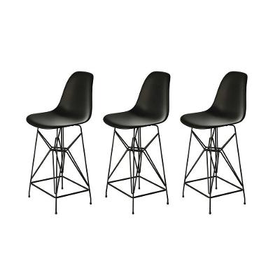 Kit 3 Banquetas Bistrô Alta Eames Eiffel Preta Base Ferro Preto - Cor: Marrom