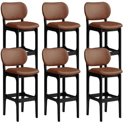 Kit 06 Banquetas Alta Para Cozinha Madeira Fixa Betta L02 Preto Couríssimo Marrom