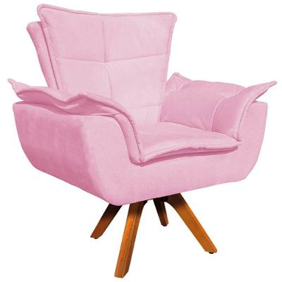 Poltrona Decorativa Base Giratória Em Madeira Charger Suede Rosa G19 - Gran Belo