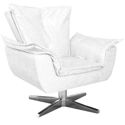 Poltrona Decorativa Base Giratória Cromada Charger Pu Branco G19 - Gran Belo