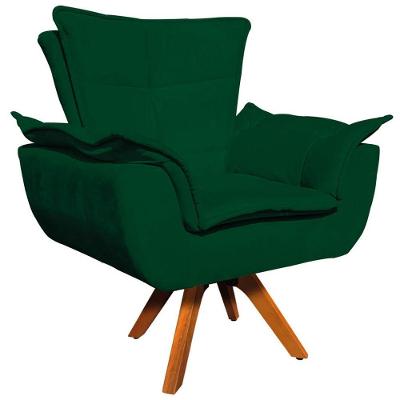 Poltrona Decorativa Base Giratória Em Madeira Charger Suede Verde G19 - Gran Belo