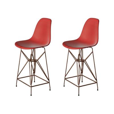 Kit 2 Banquetas Bistrô Alta Eames Eiffel Vermelha Base Ferro Cobre - Cor: Vermelho