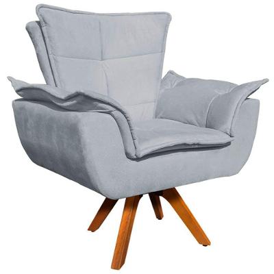 Poltrona Decorativa Base Giratória Em Madeira Charger Suede Cinza G19 - Gran Belo