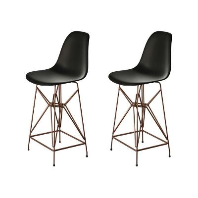 Kit 2 Banquetas Bistrô Alta Eames Eiffel Preta Base Ferro Cobre - Cor: Marrom
