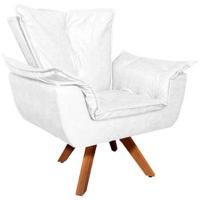 Poltrona Decorativa Base Giratória Em Madeira Charger Pu Branco G19 - Gran Belo