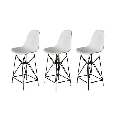 Kit 3 Banquetas Bistrô Alta Eames Eiffel Branca Base Ferro Preto - Cor: Branco