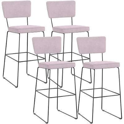Kit 04 Banquetas Alta Para Cozinha Sala De Jantar Base Em Aço Allana L02 Suede Rosê