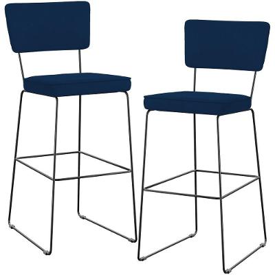 Kit 02 Banquetas Para Cozinha Sala De Jantar Base Em Aço Allana L02 Suede Azul Marinho