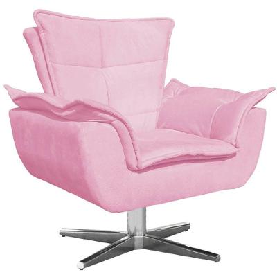 Poltrona Decorativa Base Giratória Cromada Charger Suede Rosa G19 - Gran Belo