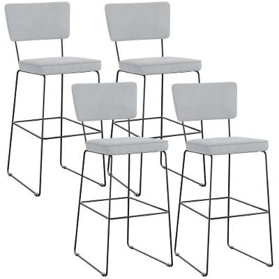 Kit 04 Banquetas Alta Para Cozinha Sala De Jantar Base Em Aço Allana L02 Suede Cinza
