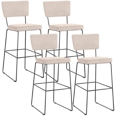 Kit 04 Banquetas Alta Para Cozinha Sala De Jantar Base Em Aço Allana L02 Suede Bege