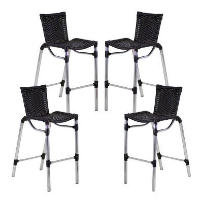 Kit 4 Banquetas Alumínio Alta Com Encosto Para Bar Balcão Edícula Cozinha Preto