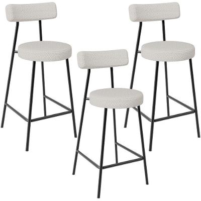 Kit 03 Banquetas Baixa Para Cozinha Sala De Jantar Bar Bancada Milão L02 Bouclê Cru - Lyam Decor