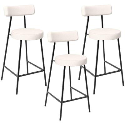 Kit 03 Banquetas Baixa Para Cozinha Sala De Jantar Bancada Milão L02 Linho Cru