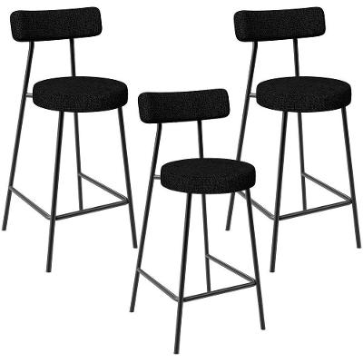 Kit 03 Banquetas Baixa Para Cozinha Sala De Jantar Bancada Milão L02 Linho Chumbo