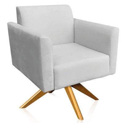 Poltrona Isabella Base Giratória Madeira Suede Cinza