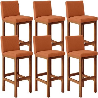 Kit 6 Banquetas Altas Para Cozinha Sala De Jantar Fixa Alya L02 Tecido Terracota