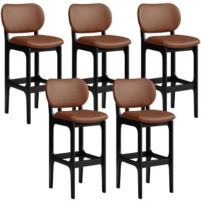 Kit 05 Banquetas Alta Para Cozinha Madeira Fixa Betta L02 Preto Couríssimo Marrom