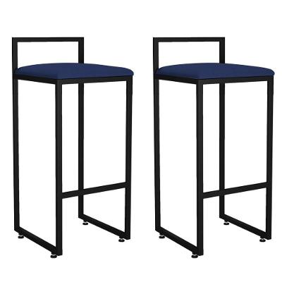 Kit 02 Banquetas Altas Para Cozinha Sala De Jantar Hanna L02 Preto Suede Azul Marinho