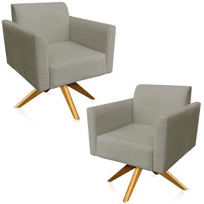 Kit 02 Poltronas Isabella Base Giratória Madeira Suede Nude