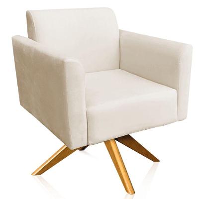Poltrona Isabella Base Giratória Madeira Suede Bege